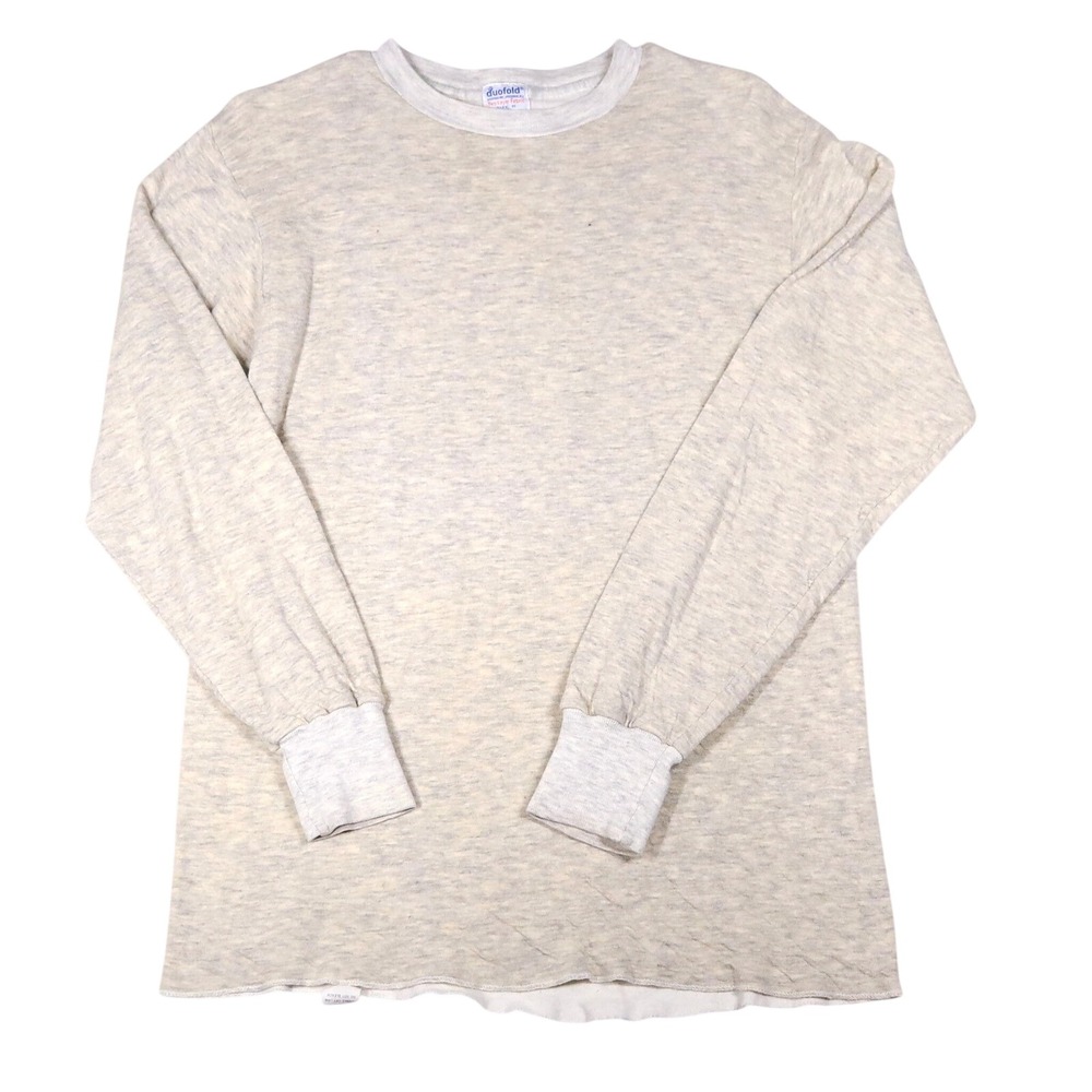 Vintage 70s Duofold Thermal Shirt Mens Size M Gray Oatmeal Wool Blend Two Layer